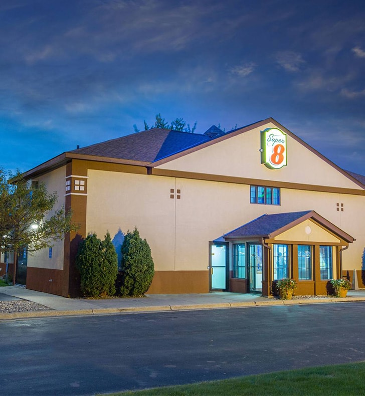 Super 8 Fairmont exterior at night