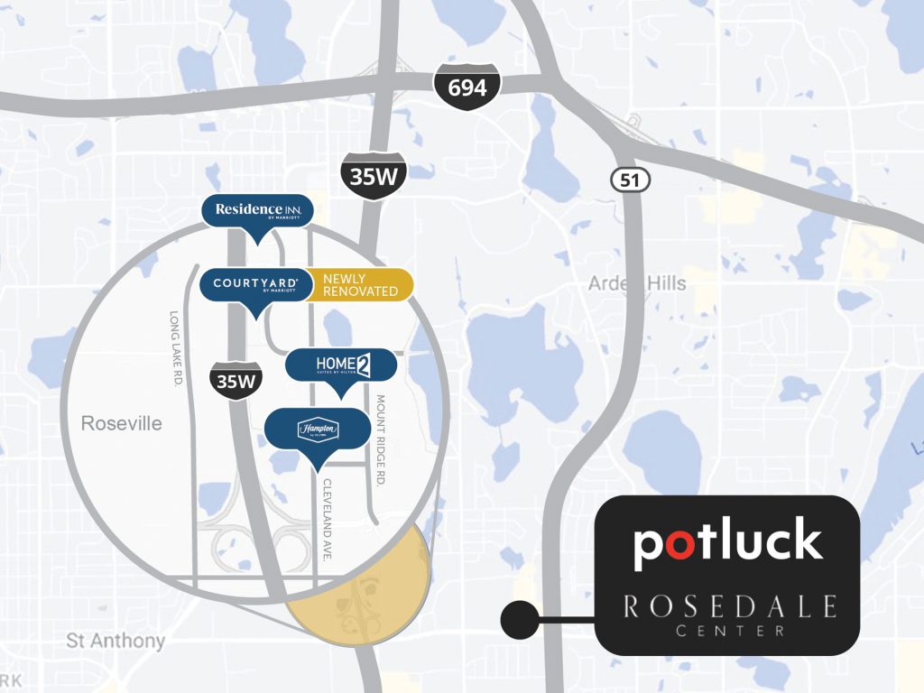 Roseville Campus Map with Potluck and Rosedale Center