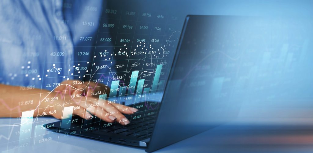 business strategy development and growing growth plan. Investment of growth on currency rate. Businessman draw growing virtual hologram of statistics, graph and chart.
